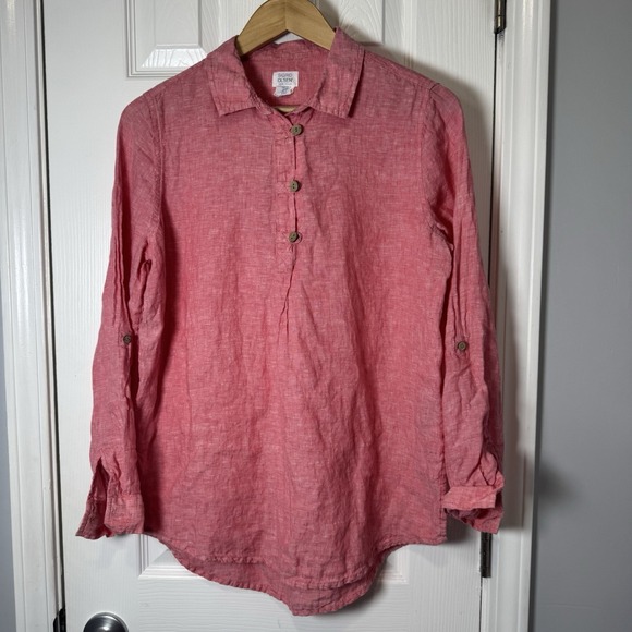 Sigrid Olsen Tops - Sigrid‎ Olsen 100% Linen Coral Button-Down Long Sleeve Shirt Womens Small